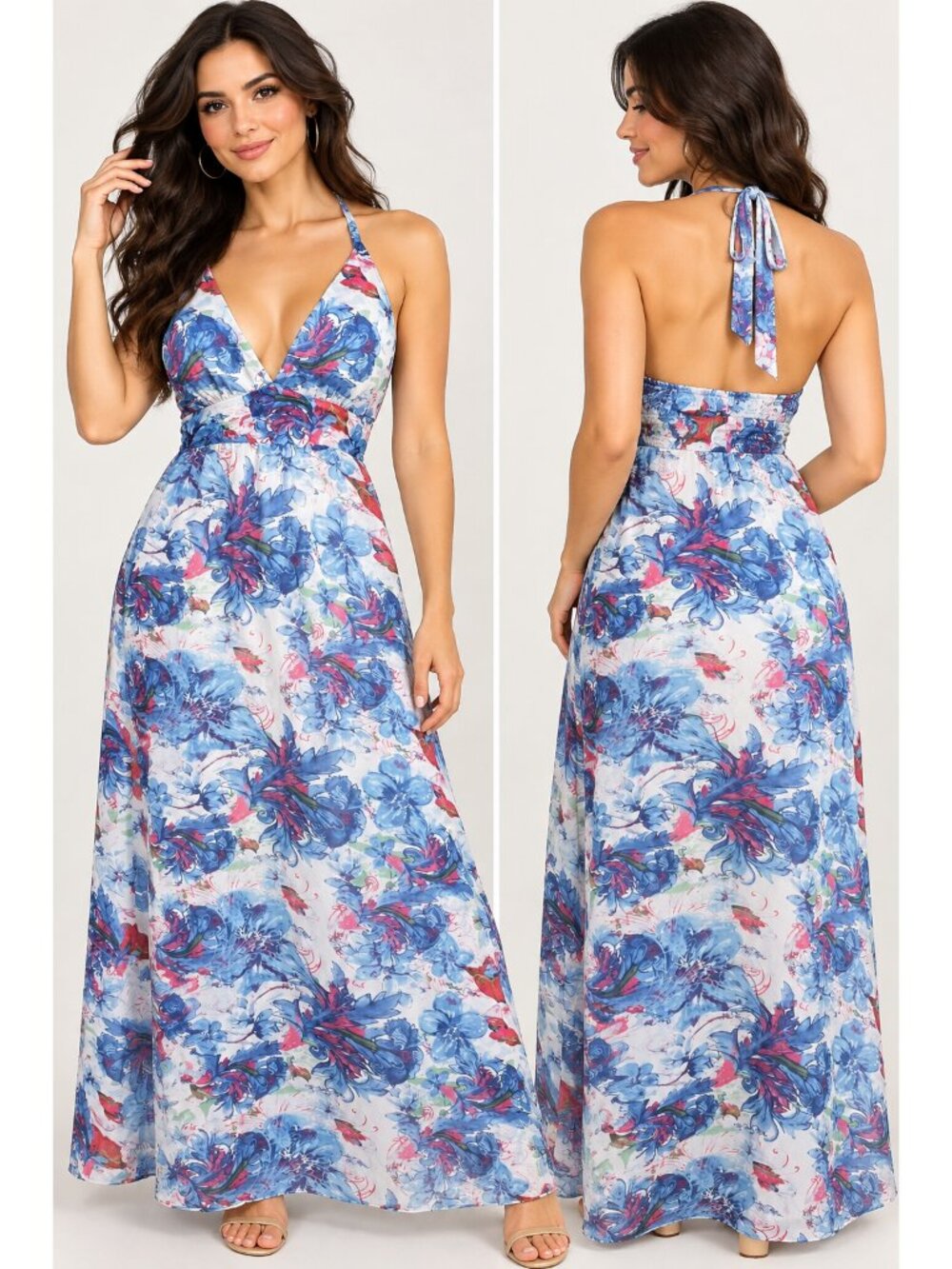 Baby Phat Y2K Floral Halter Maxi Dress S Boho Fairycore 90s Vintage Style 90s